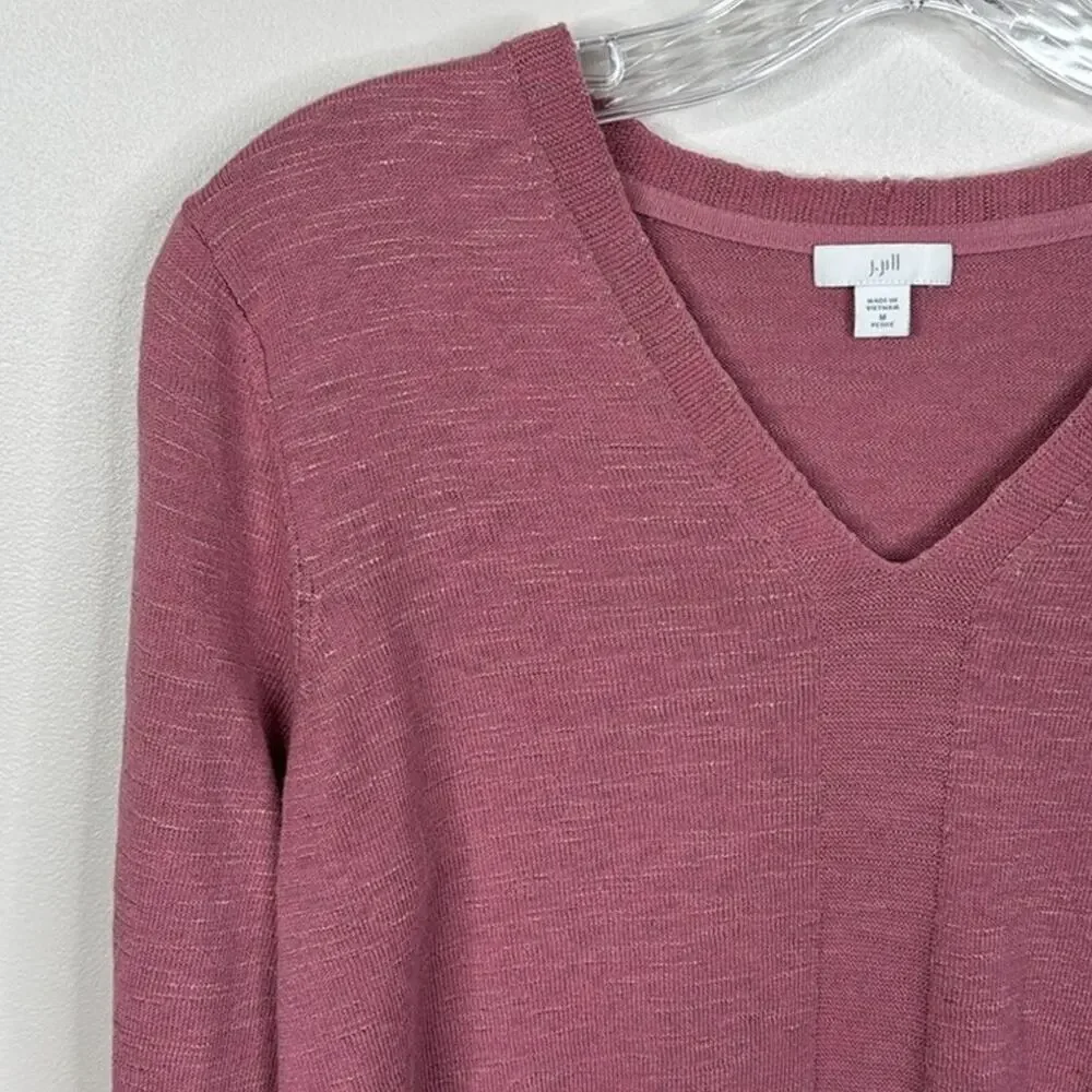 J. Jill Pink Linen Blend V-Neck Sweater Women's Petite Medium PM Lightweight
